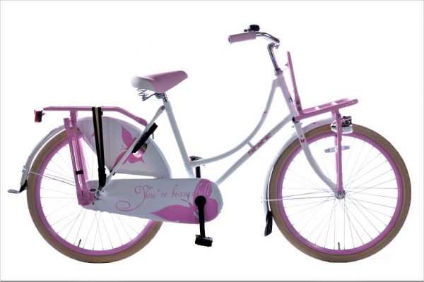 Static omafiets 24 inch Wit Roze