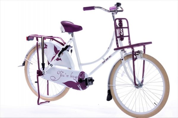 Static omafiets 24 inch wit paars 1