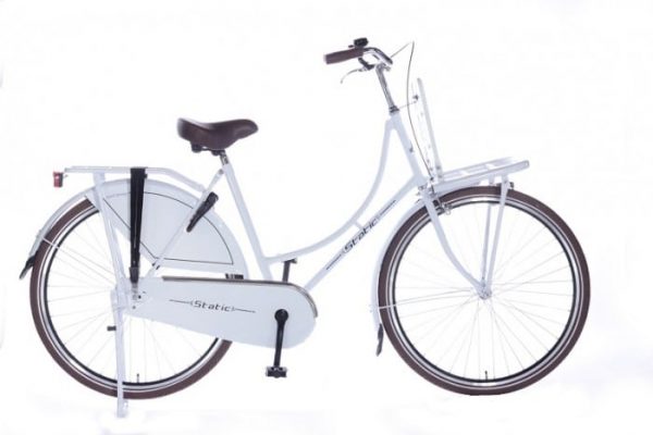 Static omafiets 28 inch + voordrager wit