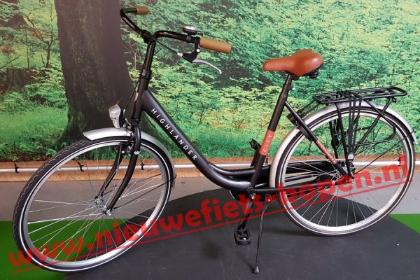 highlander city damesfiets mat zwart