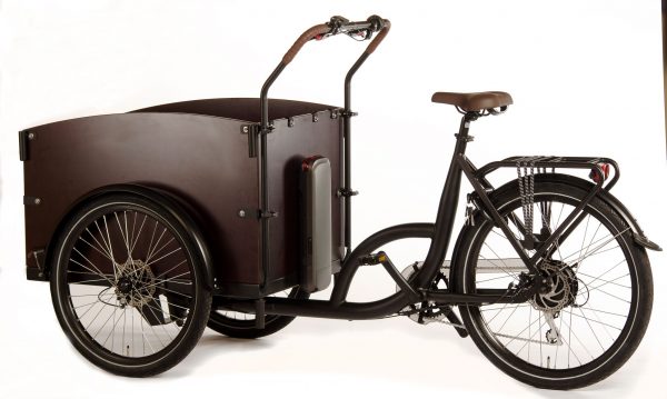 Bakfiets met ondersteuning E Cargo bakfiets Bakfiets met ondersteuning Bakfiets Elektrische ondersteuning Elektrische Bakfiets 26 inch 7V 460Wh Bafang Mat Zwart Bruin