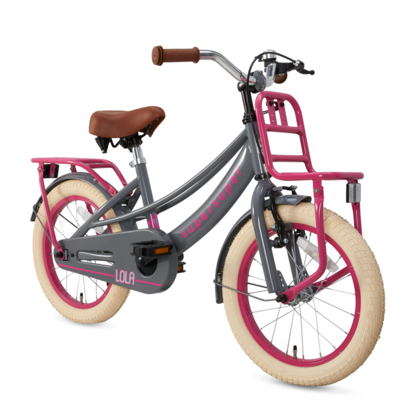 SuperSuper Lola 26 inch Grijs roze meisjesfiets transportfiets