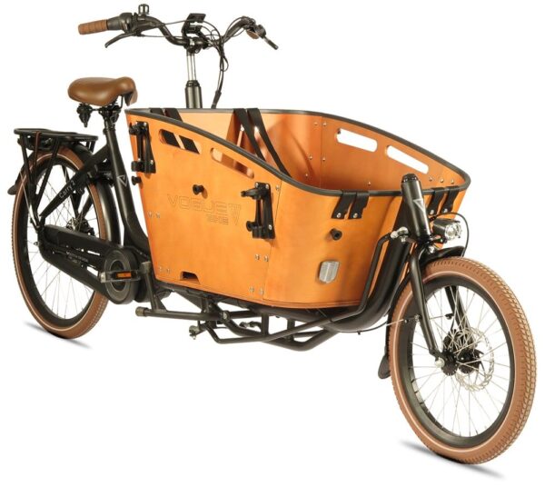 Vogue-Carry-2-Elektrische-Bakfiets-8-Speed-Matt-Black-Brown-540Wh Vooraanzicht