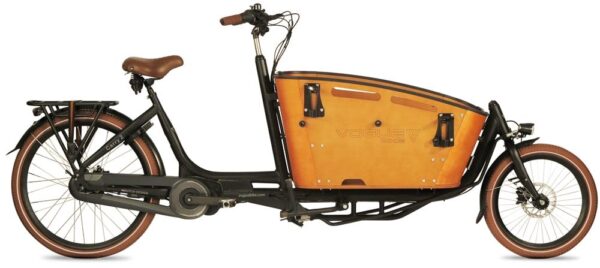 Vogue-Carry-2-Elektrische-Bakfiets-8-Speed-Matt-Black-Brown-540Wh Zijaanzicht