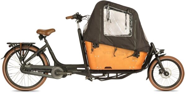 Vogue-Carry-2-Elektrische-Bakfiets-8-Speed-Matt-Black-Brown-540Wh met Huif