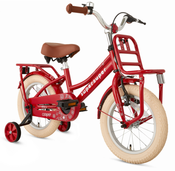 Popal SuperSuper cooper 14 inch rood 1453 Turquoise meisjesfiets transport